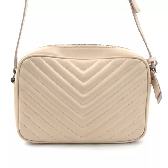 Auth SAINT LAURENT Lou Crossbody Shoulder Bag Beige Leather/Silvertone authentic - Picture 3 of 16